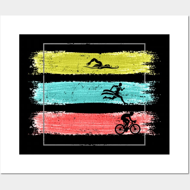 Triathlon Retro Runner Swimmer Cyclist Triathlete Wall Art by shirtsyoulike